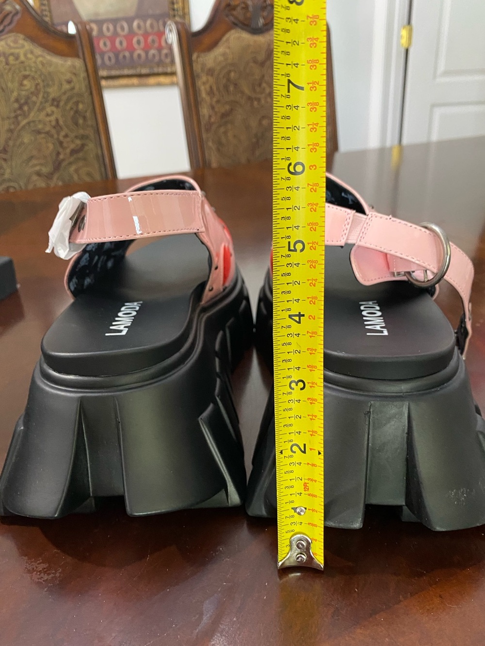 LaModa Pink Chunky Platform Sandals with Red Heart Accents - Picture 16 of 16